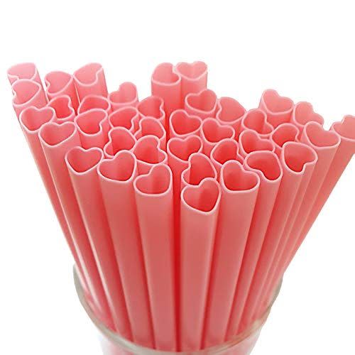 14) Heart Shaped Pink Straws