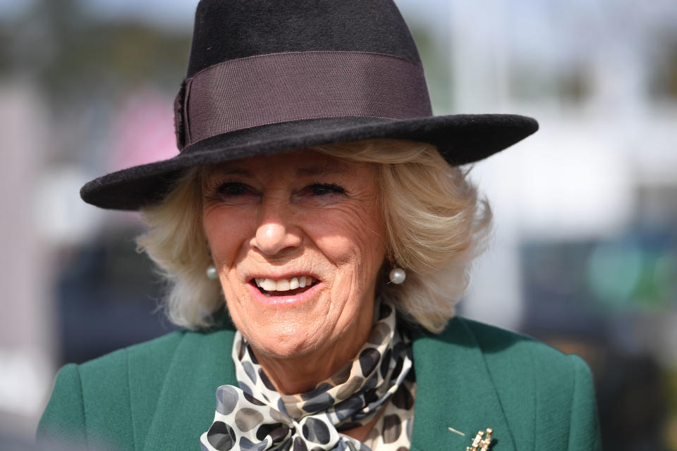 CHELTENHAM, ENGLAND - MARCH 11: Camilla, The Duchess of Cornwall attends Ladies Day at the Cheltenham Festival at Cheltenham Racecourse on March 11, 2020 in Cheltenham, England (Photo by Jacob King - WPA Pool/Getty Images)