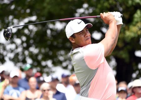 Jul 27, 2017; Oakville, Ontario, CAN; Jhonattan Vegas hits his tee shot from the first tee during the first round of the RBC Canadian Open golf tournament at Glen Abbey Golf Club. Mandatory Credit: Eric Bolte-USA TODAY Sports