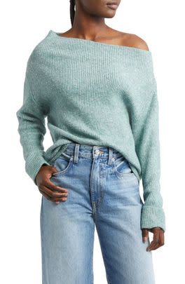 A one-shoulder ribbed sweater