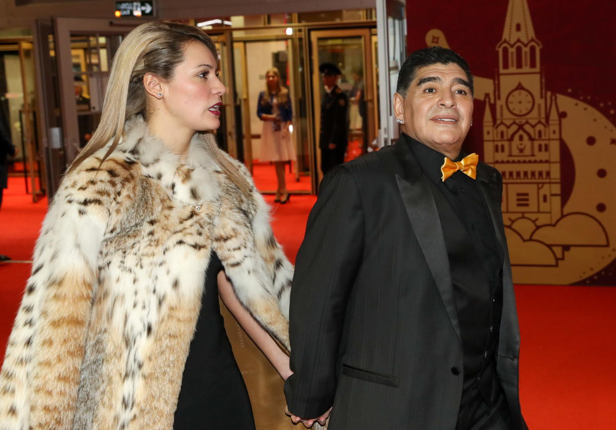 Rocio Oliva and Diego Maradona attend the World Cup Final Draw in Moscow. (Photo: Getty Images)