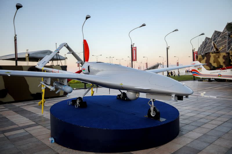 FILE PHOTO: A Bayraktar TB2 drone is exhibited at an aerospace and technology festival in Baku