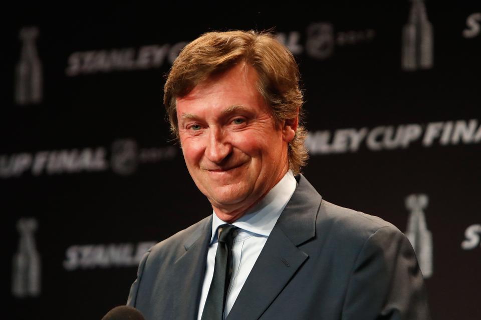 Wayne Gretzky, speaking during a press conference prior to Game Four of the 2017 NHL Stanley Cup Final in Nashville, Tennessee, is set to join the Rancho Mirage speakers series Jan. 23.