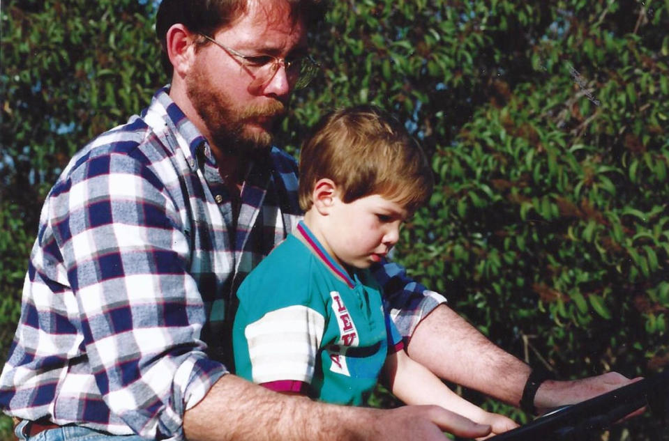 Jeff Phillips and Matthew on a tractor in 1992. (Courtesy Jeff Phillips)