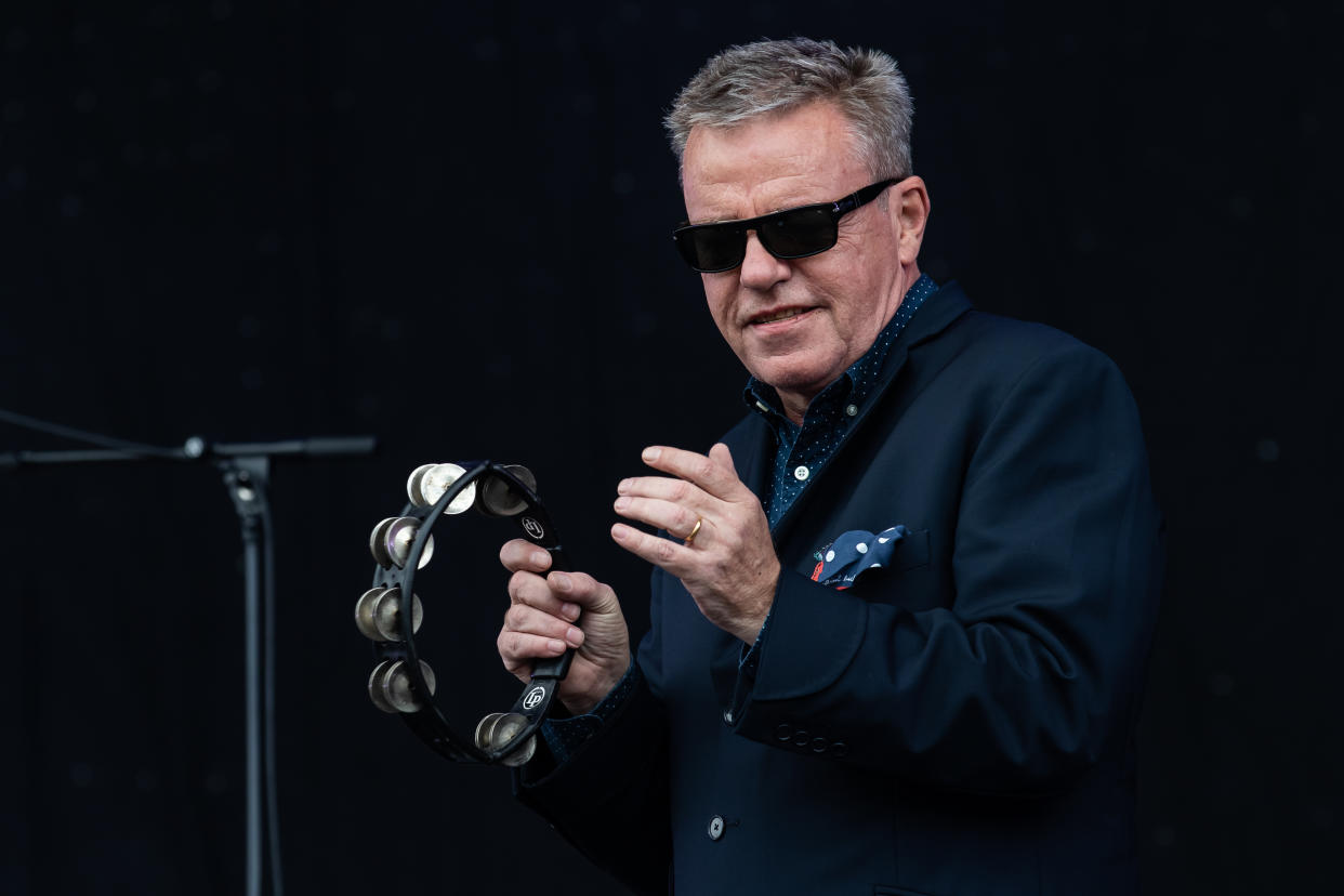 NEWPORT, ISLE OF WIGHT - JUNE 16: Suggs of Madness performs on main stage during Isle of Wight Festival 2019 at Seaclose Park on June 16, 2019 in Newport, Isle of Wight. (Photo by Carla Speight/Redferns)