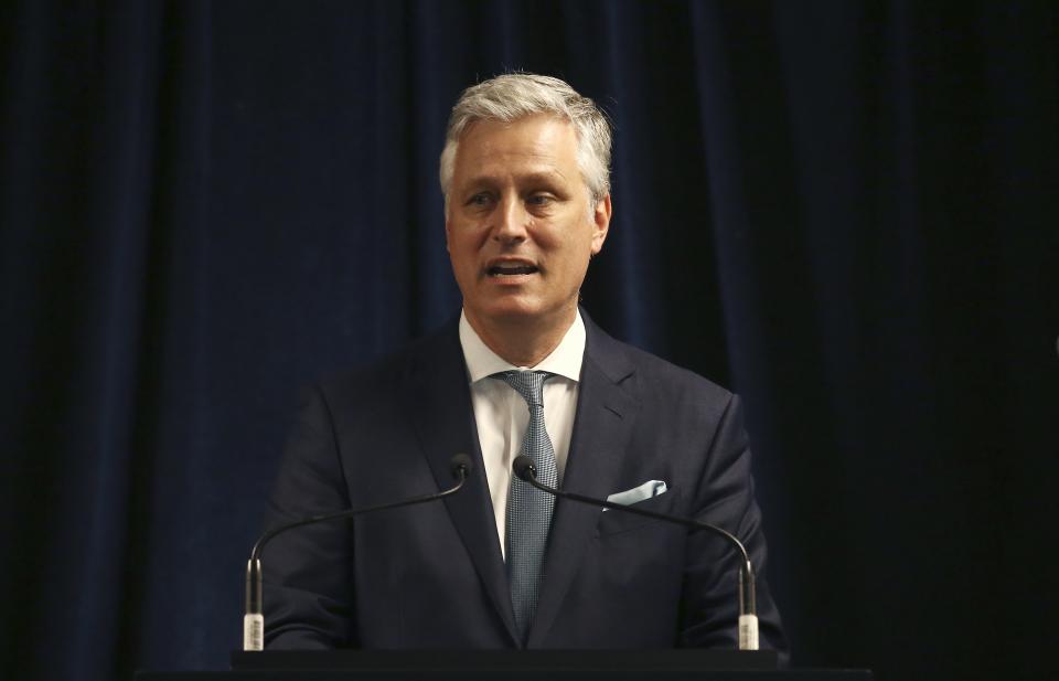 Robert O'Brien, assistant to the president for national security affairs, speaks during a news conference regarding China, Wednesday, June 24, 2020, in Phoenix. (AP Photo/Ross D. Franklin)