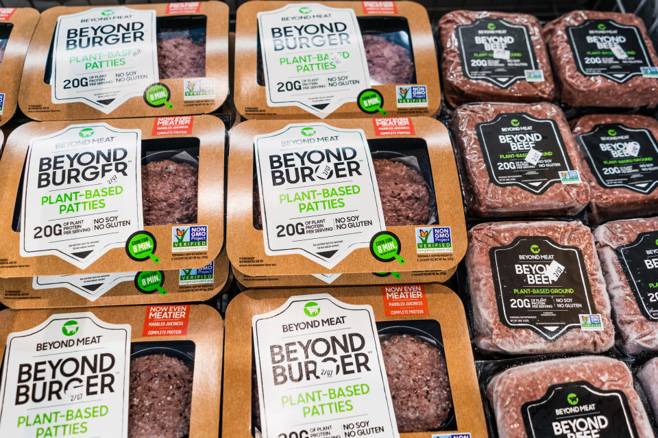 Jan 27, 2020 Sunnyvale / CA / USA - Beyond Burger and Beyond Beef packages, all Beyond Meat products, available for purchase in a supermarket in San Francisco bay area