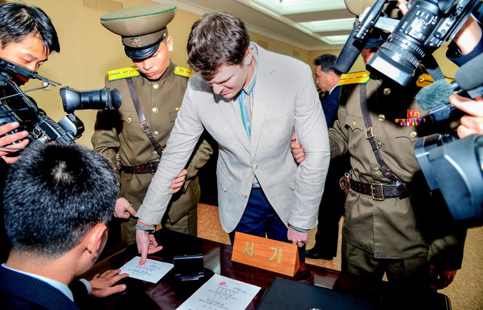 Otto had his fingerprints taken during his appearance at the Supreme Court in Pyongyang in March 2016.