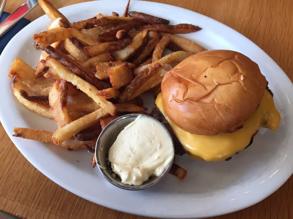 Cheeseburger and fries at Graze