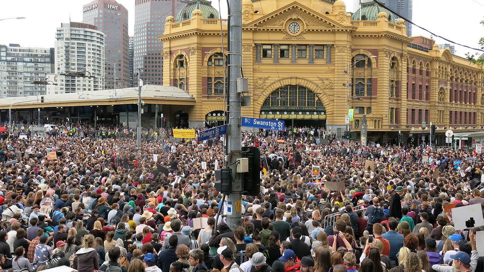 Meanwhile in Melbourne, thousands turned out to Flinders Street station. Source: AAP