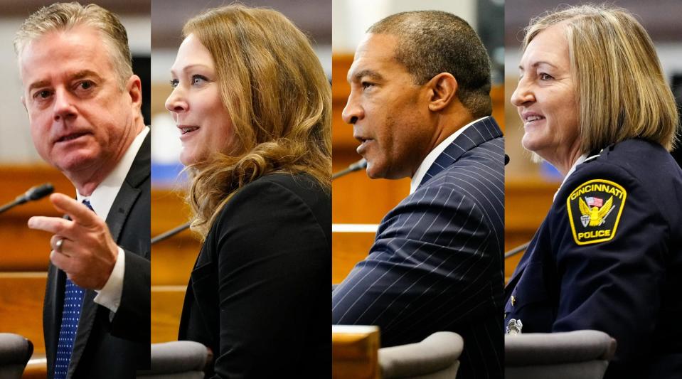 The four finalists vying to becoming Cincinnati next police chief, from left, Todd Chamberlain, Lisa Davis, Larry Boone and Teresa Theetge.