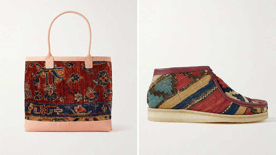 A vintage rug and leather tote bag (0) and desert boots created in collaboration with Padmore & Barnes (0). - Credit: Mr Porter