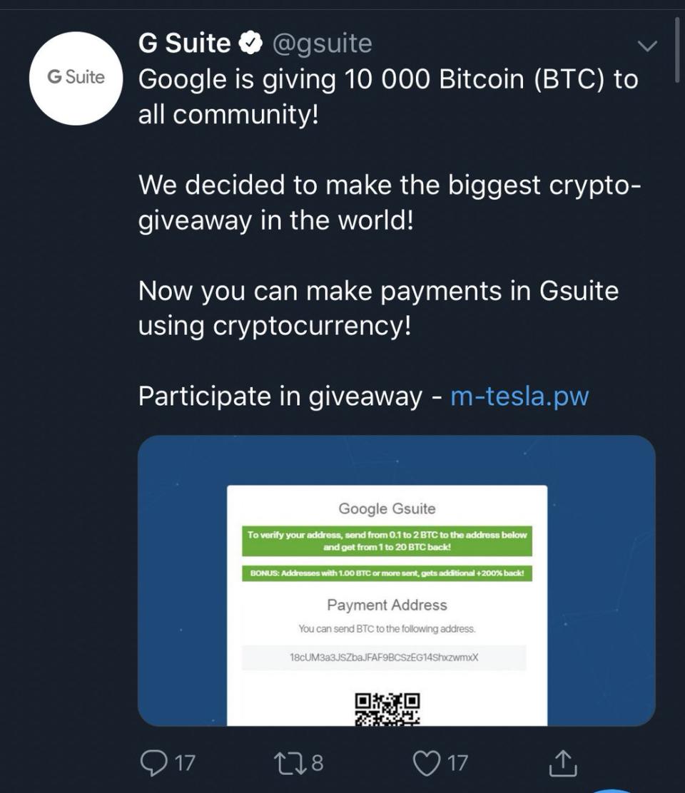 Google twitter bitcoin scam