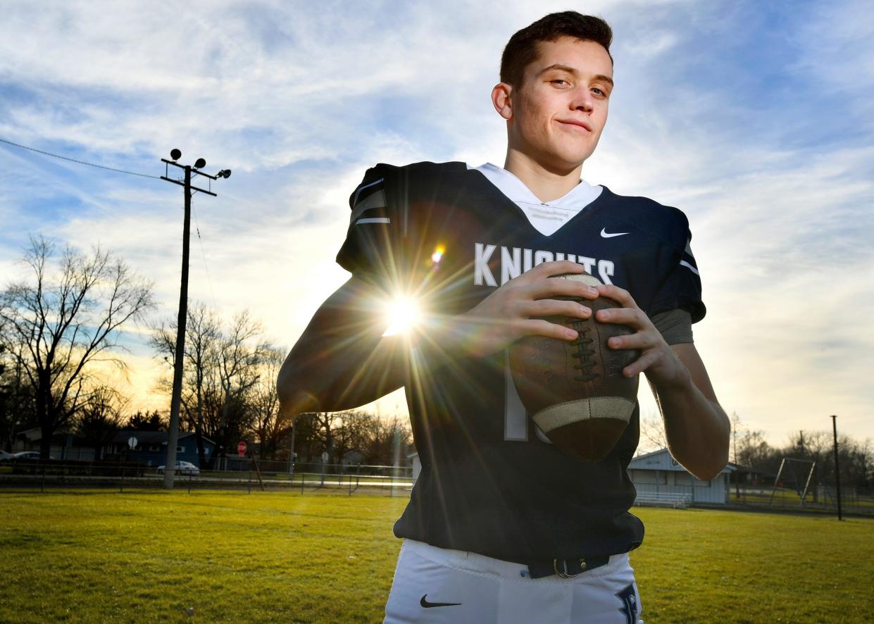 RON JOHNSON/JOURNAL STAR Fieldcrest High School senior Cam Grandy had five 300-plus yardage games for his team this season, guiding the Knights to the playoffs. He is the Journal Star Small School Player of the Year for 2017.