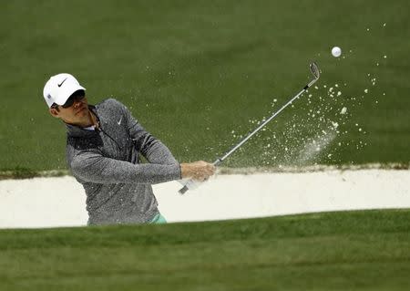 Apr 9, 2016; Augusta, GA, USA; Paul Casey hits out of a bunker on the 2nd hole during the third round of the 2016 The Masters golf tournament at Augusta National Golf Club. Mandatory Credit: Rob Schumacher-USA TODAY Sports