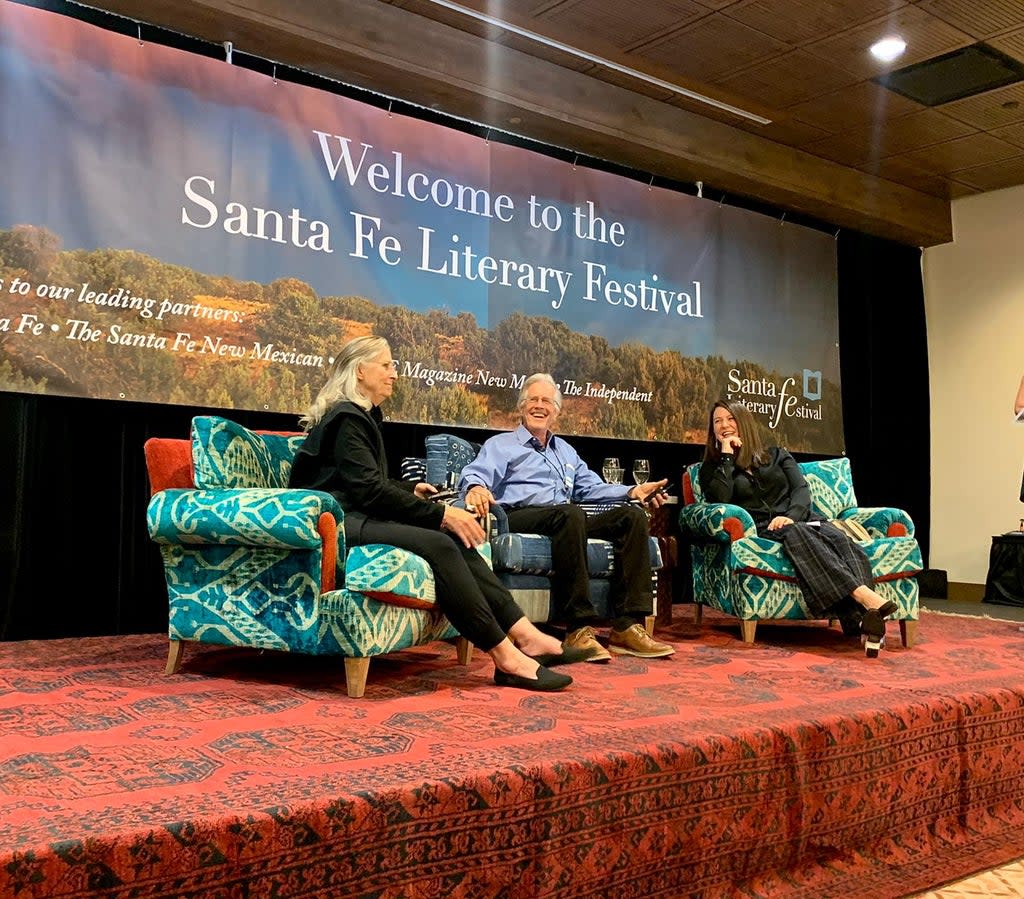 From left: Buddhist teacher, author and social activist, Roshi Joan Halifax; author and environmentalist William deBuys; and climate correspondent Louise Boyle (Lucy Gray/The Independent)