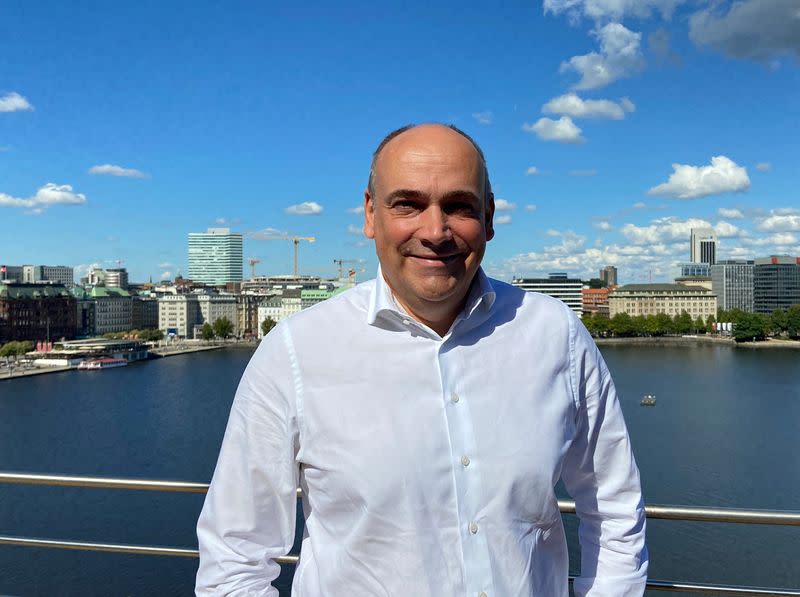 Hapag-Lloyd CEO Rolf Habben Jansen poses for picture during Reuters interview in Hamburg