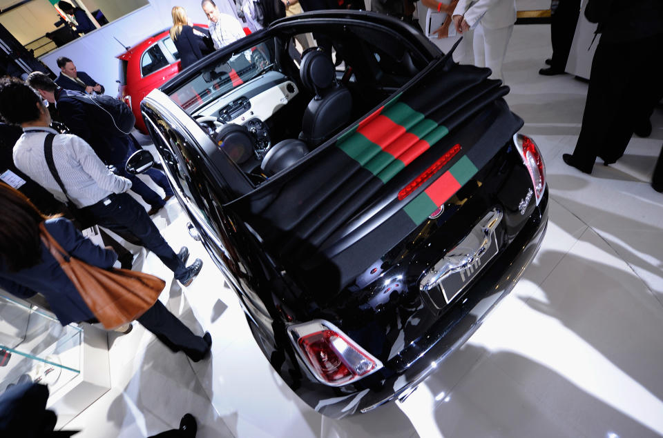 LOS ANGELES, CA - NOVEMBER 16: The new Fiat 500 Gucci car is displayed during the LA Auto Show on November 16, 2011 in Los Angeles, California. The car show opens to the public on Friday and runs through November 27. (Photo by Kevork Djansezian/Getty Images)