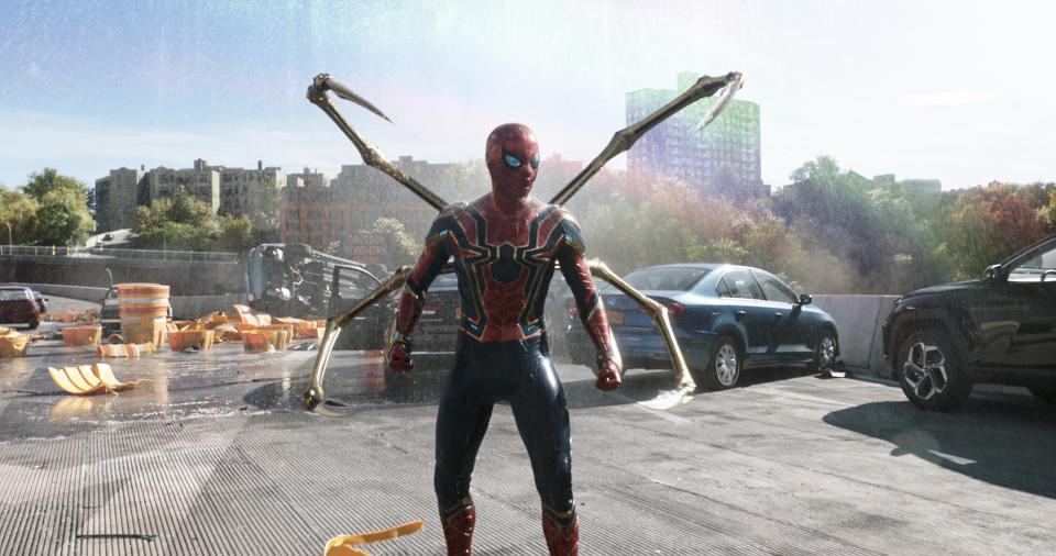 This image released by Sony Pictures shows a scene from "Spider-Man: No Way Home." (Columbia-Sony Pictures via AP)