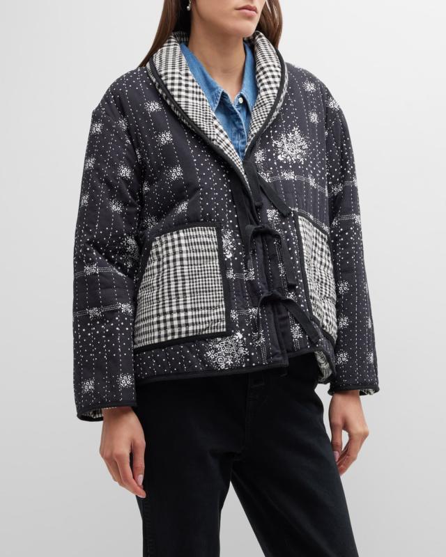 Lightweight Mixed-Print Quilted Jacket