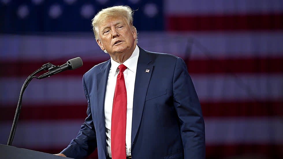 President Donald Trump speaks at the Conservative Political Action Conference in Orlando, Fla., on Saturday, February 26, 2022.