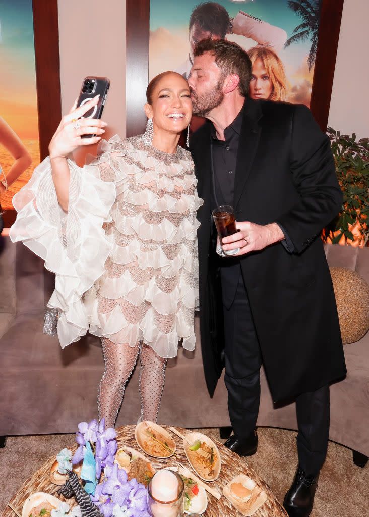 jennifer lopez and ben affleck at the premiere of shotgun wedding held at tcl chinese theatre on january 18, 2023 in los angeles, california photo by christopher polkvariety via getty images