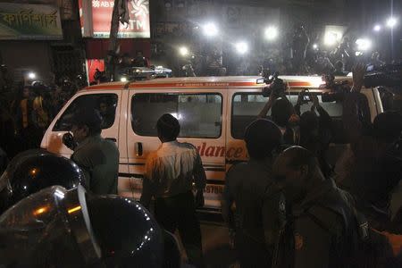 An ambulance carrying the body of Islamist opposition leader Ali Ahsan Mohammad Mujahid comes out of the Dhaka Central Jail after his execution on Sunday, November 22, 2015. REUTERS/Ashikur Rahman