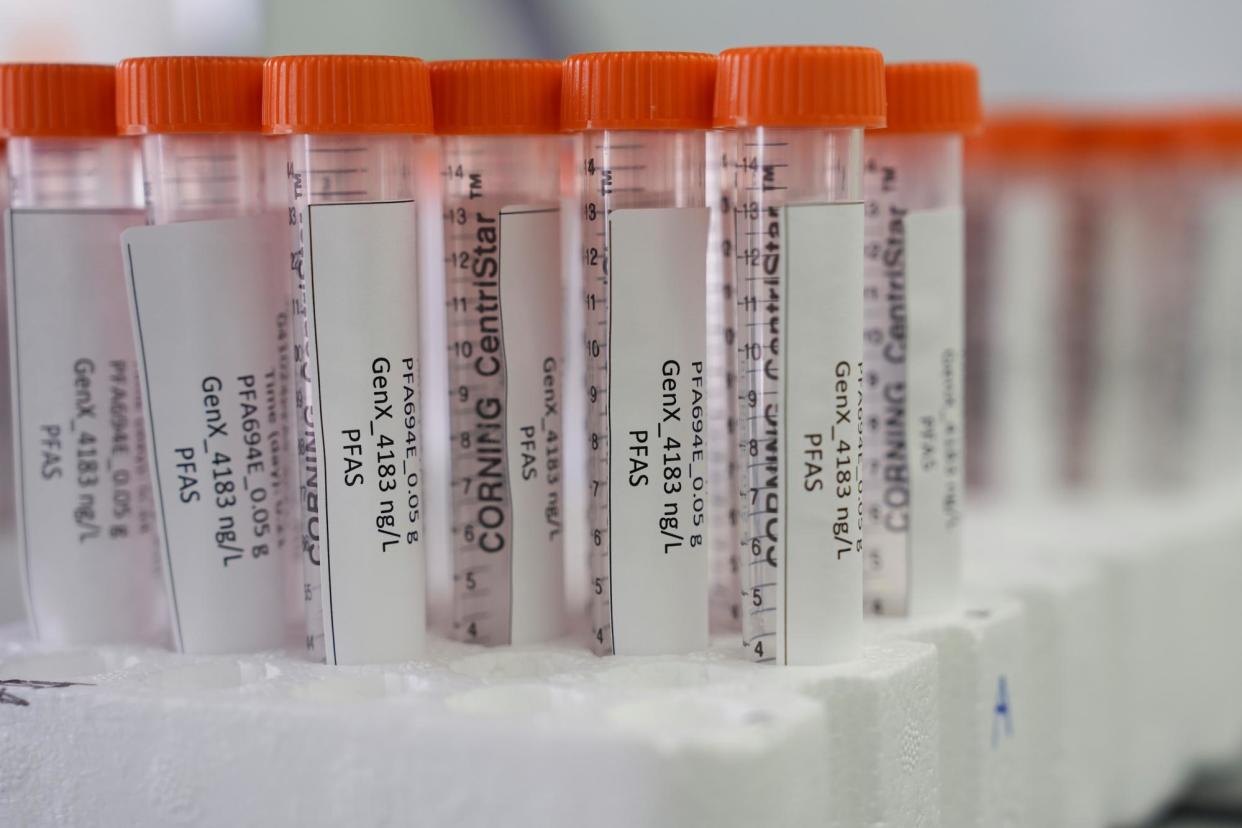<span>Vials containing PFAS samples at an EPA lab in Cincinnati, Ohio, on 10 April 2024.</span><span>Photograph: Joshua A Bickel/AP</span>