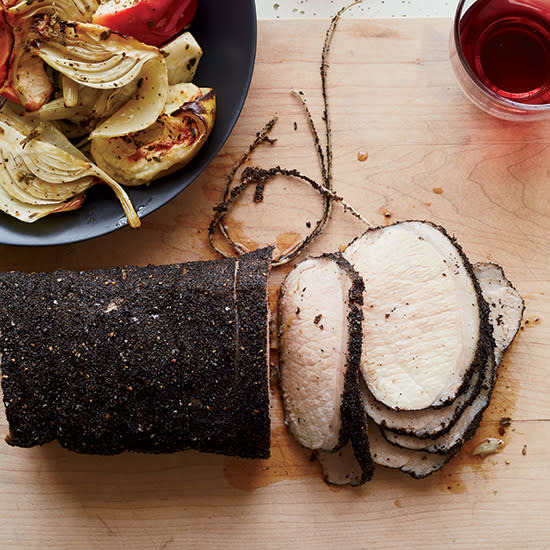 Earl Grey-Crusted Pork Loin with Fennel and Apples