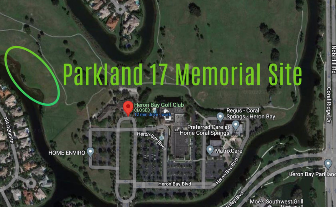 A map showing the location of the memorial, which will be on a 150-acre preserve on the border of Coral Springs and Parkland. Parkland 17 Memorial Foundation