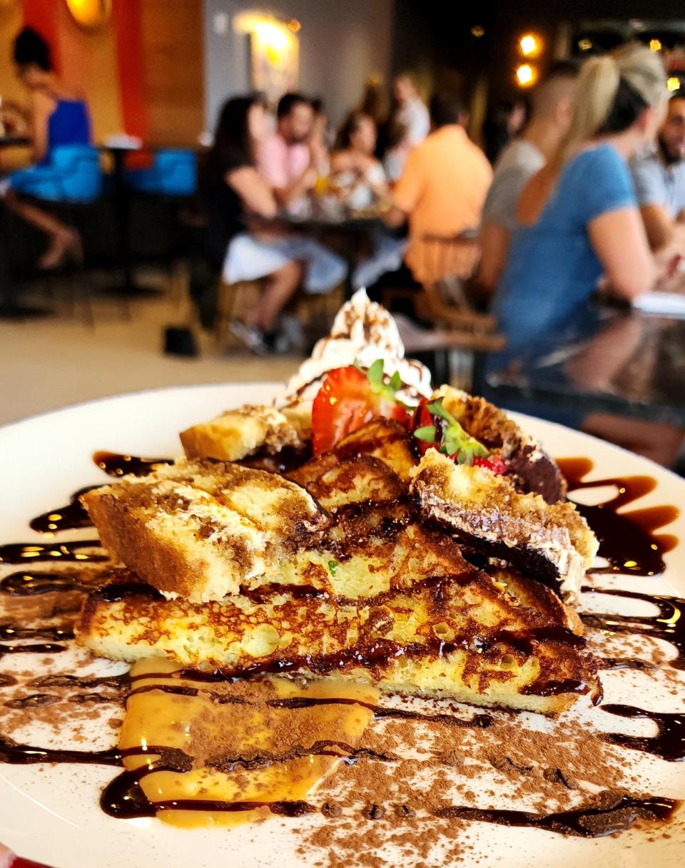 They keep the brunch menu fresh at Blu Violet Roof Top. But the French Toast dish is always rich and served among a fun crowd of diners.