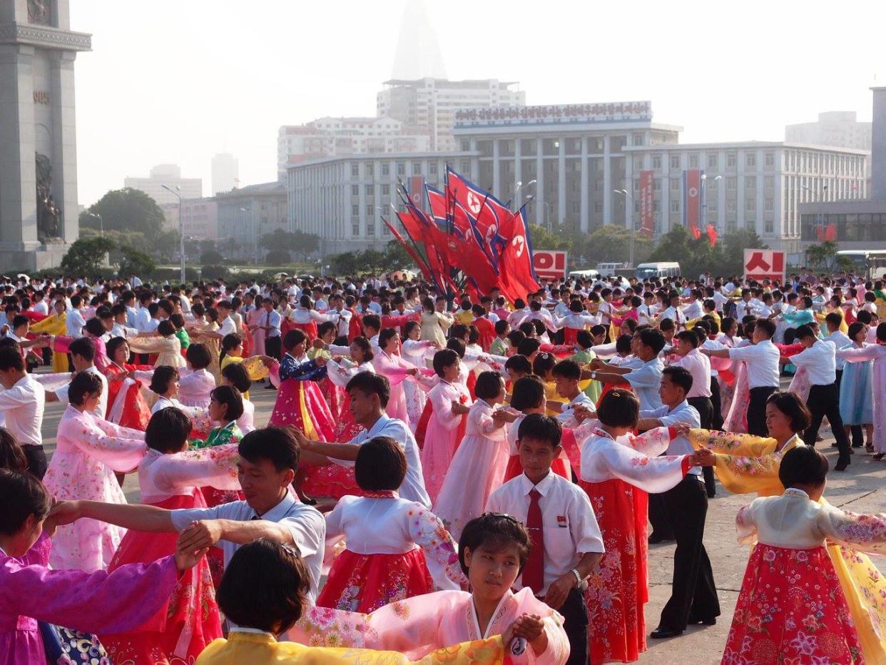 A mass dance by university students in celebration of North Korea’s Victory Day, taken in July 2014. (PHOTO: Sheena Seah/Country Holidays)