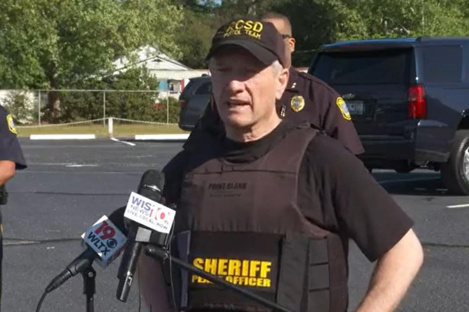 Richland County Sheriff Leon Lott says a Fort Jackson trainee has been arrested after hijacking a school bus with a gun in Fort Jackson, S,C., May 6, 2021. (via WISTV)