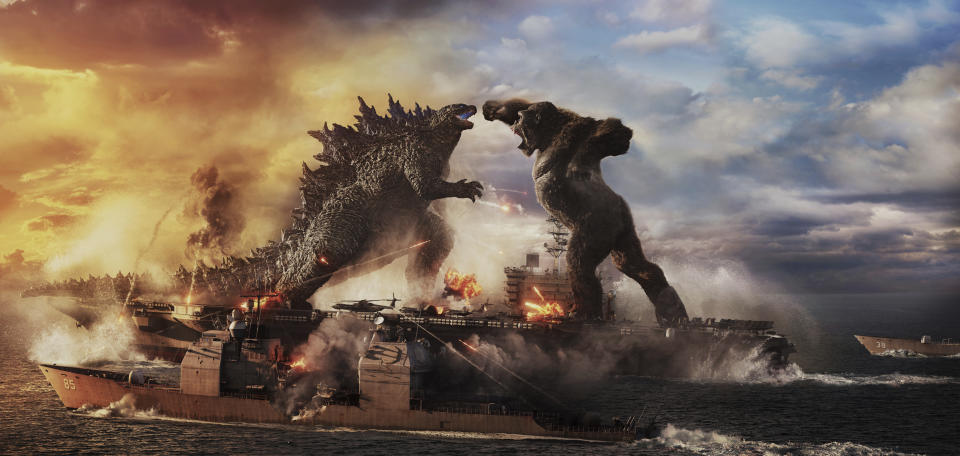 This image released by Warner Bros. Entertainment shows a scene from "Godzilla vs. Kong." (Warner Bros. Entertainment via AP)