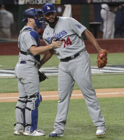 Arlington, Texas, Friday, October 16, 2020. Los Angeles Dodgers relief pitcher Kenley Jansen.