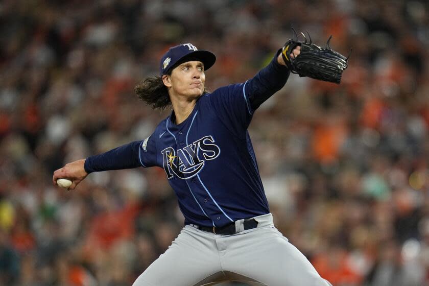 Tampa Bay Rays starting pitcher Tyler Glasnow delivers against the Baltimore Orioles in September.