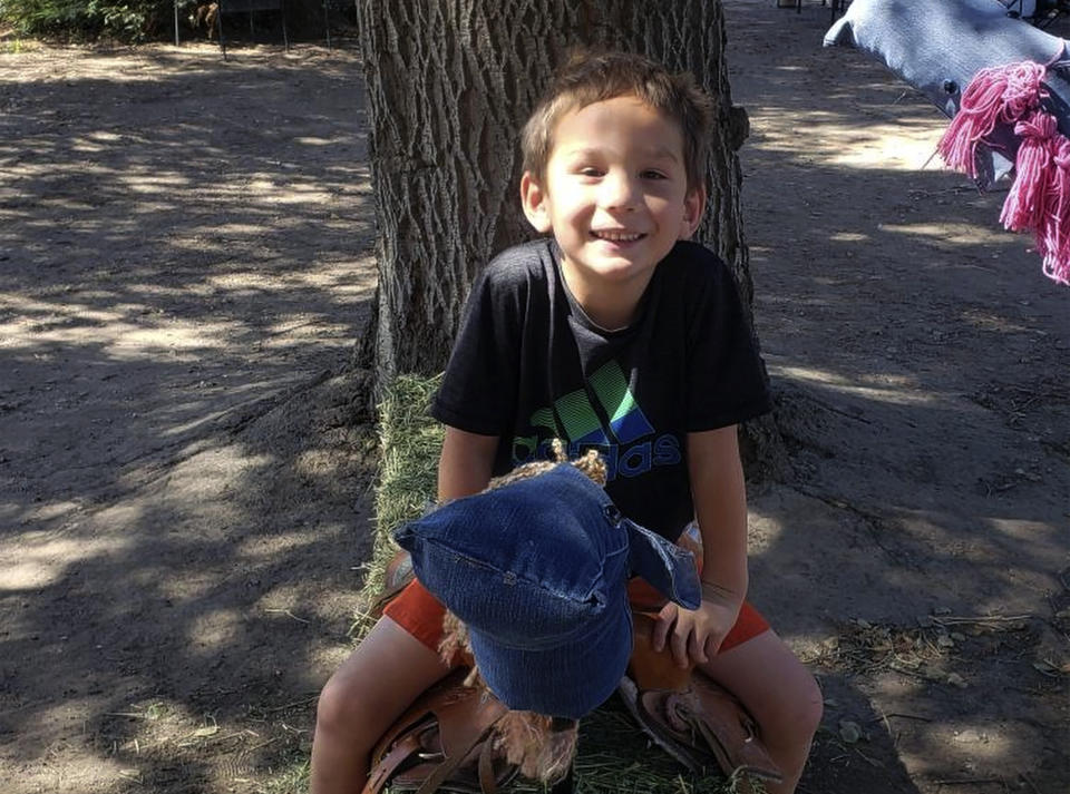 This undated photo provided by the Doan family shows Kyle Doan. The 5-year-old was swept away by floodwaters near San Miguel, Calif., on Monday, Jan. 9, 2023. Search efforts for the missing boy continued for a third day, Wednesday, Jan. 11. (Courtesy of the Doan Family via AP)