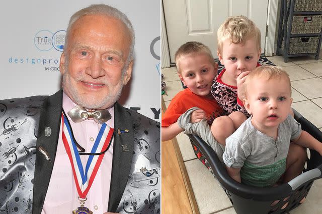 <p>Getty;Buzz Aldrin/Facebook</p> Buzz Aldrin and his three great-grandsons