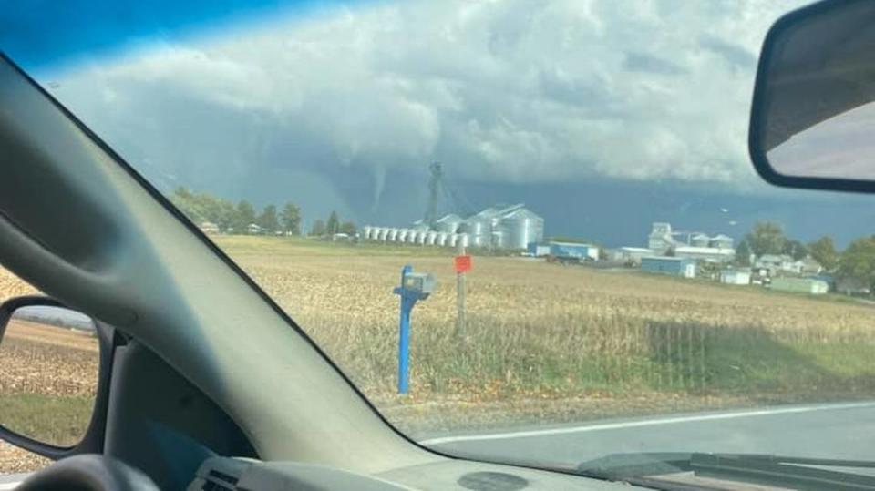 A tornado was spotted Sunday afternoon from Highway 20, just west of Bendena, Kansas.