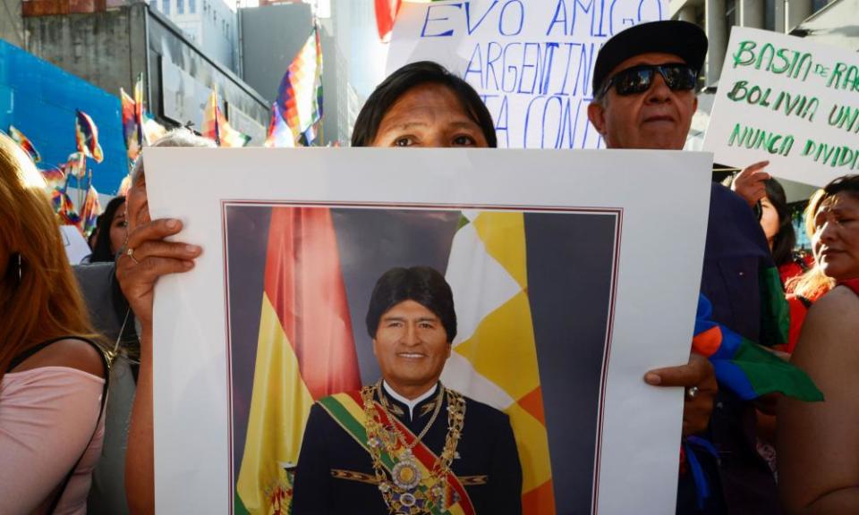 Supporters of Evo Morales attend a march in Buenos Aires, Argentina.