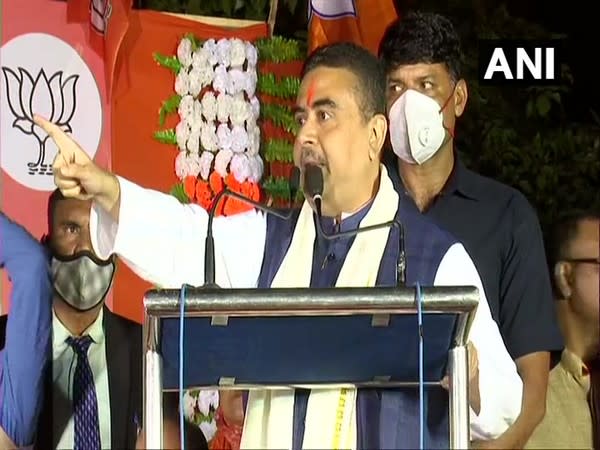 Bharatiya Janata Party (BJP) leader Suvendu Adhikari speaking at a rally in Chandanagar. (Photo/ANI)