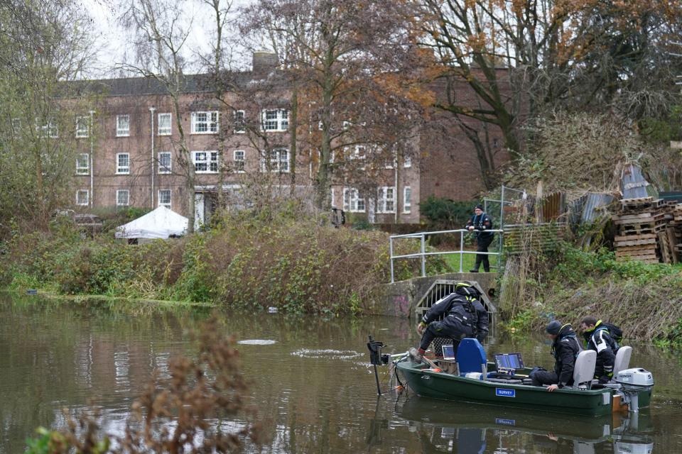 Police search teams work to recover a body from the River Wensum in Norwich (Joe Giddens/PA) (PA Wire)