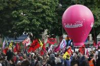 French labour union members march during a demonstration in protest of the government's proposed labour law reforms in Paris, France, May 26, 2016. REUTERS/Charles Platiau