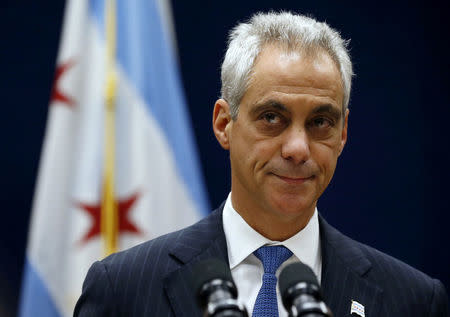 FILE PHOTO - Chicago Mayor Rahm Emanuel listens to remarks at a news conference in Chicago, Illinois, U.S. on December 7, 2015. REUTERS/Jim Young/File Photo