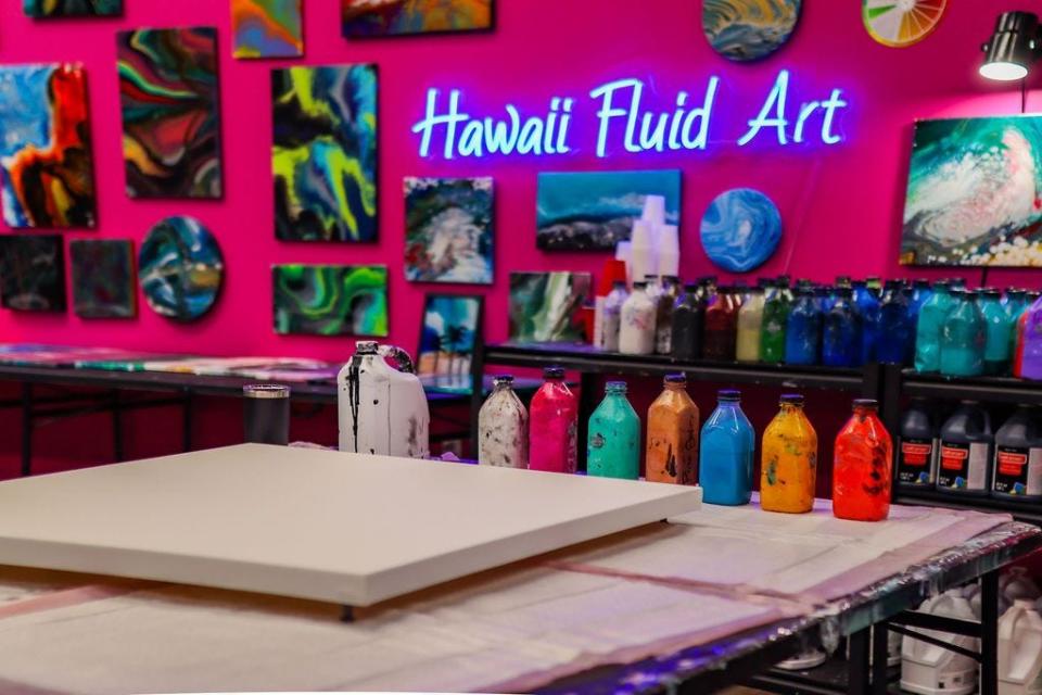 The studio at Hawaii Fluid Art will offer classes in fluid art, which uses varying weights and densities of different fluid paint pigments "to create an unpredictable yet beautiful final art piece," according to a release from Bayshore.