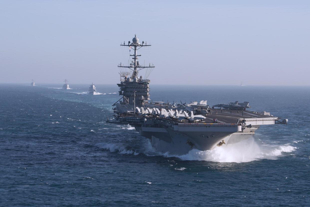 The aircraft carrier USS Harry S. Truman during a training exercise in the Atlantic: US Navy