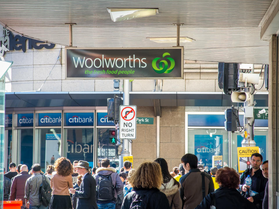 SYDNEY, AUSTRALIA - 2016/07/25: Signage outside Woolworths' flagship store pictured as Woolworths revealed 500 jobs will go in back office and supply roles as part of an overhaul of its business amid tough competition in the retail industry on 25 July, 2016. Woolworths also announced that 30 stores will close, including 17 supermarkets in Australia, six supermarkets in New Zealand, four Woolworths metro stores and three hotels. (Photo by Hugh Peterswald/Pacific Press/LightRocket via Getty Images)