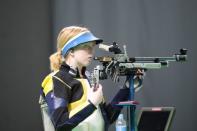 Aug 6, 2016; Rio de Janeiro, Brazil; Virginia Thrasher (USA) competes in the 10m air rifle finals at Olympic Shooting Centre. Mandatory Credit: Geoff Burke-USA TODAY Sports
