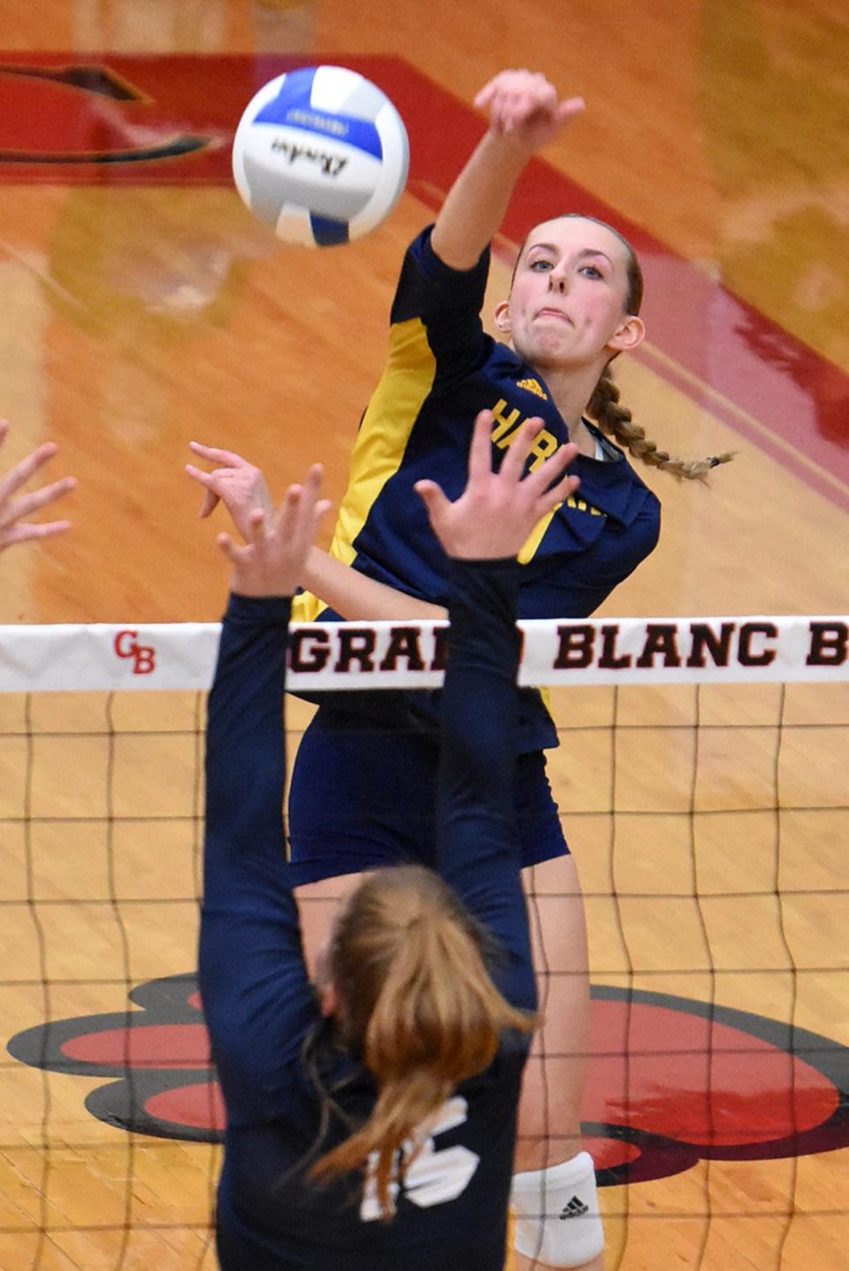 Cameron Herman is one of eight Hartland volleyball seniors whose careers ended with a 3-0 loss to Clarkston in the regional semifinals Tuesday, Nov. 7, 2023 at Grand Blanc.