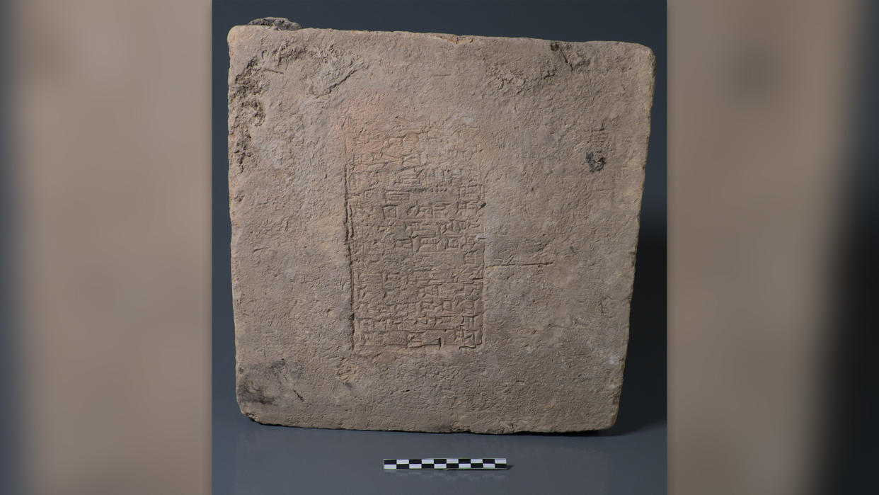  A brick dating to the reign of Nebuchadnezzar II (circa 604 to 562 B.C.), according to the inscription. This brick, which was looted and is now housed in the Slemani Museum in Iraq, and others helped researchers confirm an ancient magnetic field anomaly. 